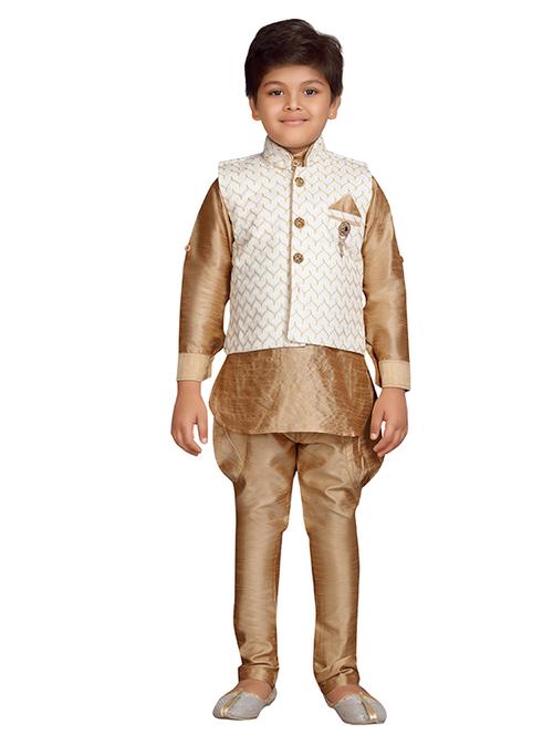 beige silk blend kurta set with nehru jacket - 15186882 - Very Small Image - 1