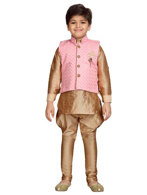 beige silk blend kurta set with nehru jacket - 15186884 - Very Small Image - 1
