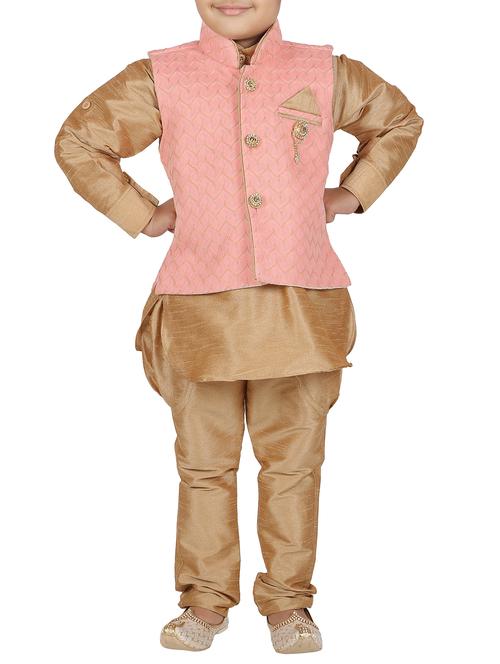 beige silk blend kurta set with nehru jacket - 15186954 - Very Small Image - 1