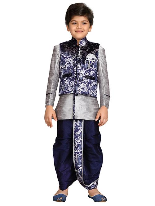 grey cotton blend dhoti kurta set with nehru jacke - 15186961 - Very Small Image - 1