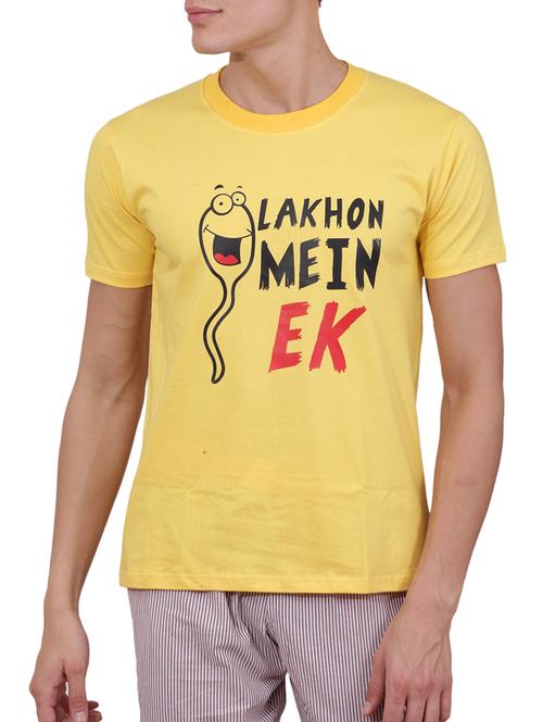 yellow cotton chest print tshirt - 15187437 - Very Small Image - 1