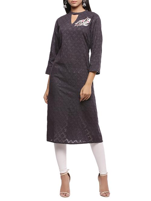 black cotton straight kurta - 15188254 - Very Small Image - 1