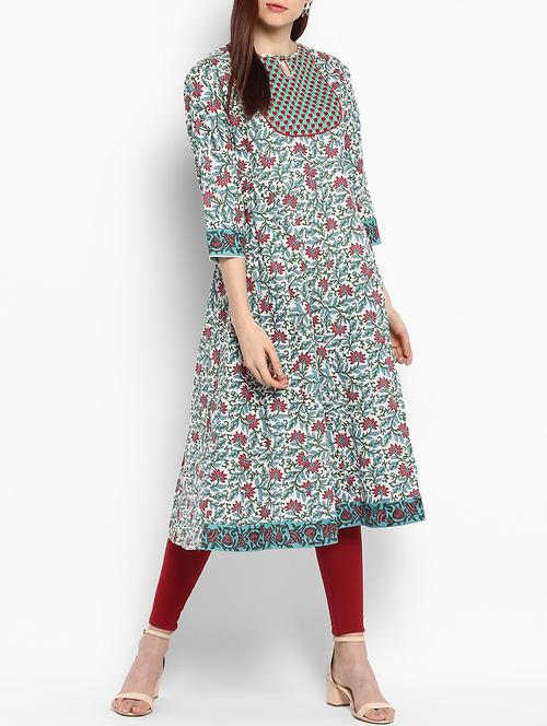 blue cotton a-line kurta - 15189536 - Very Small Image - 1