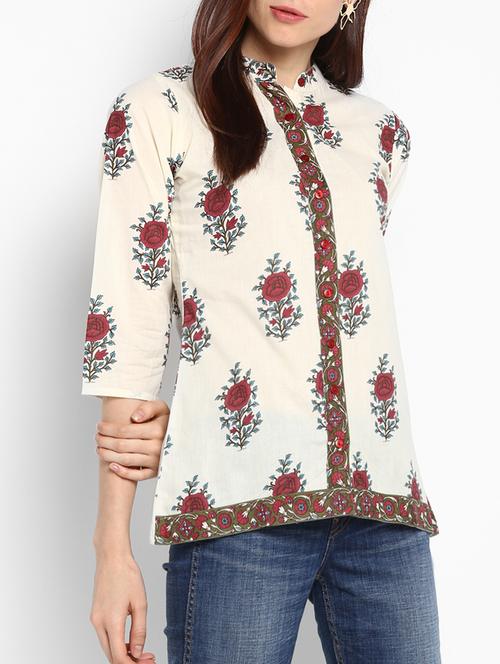 mandarin neck floral shirt - 15189628 - Very Small Image - 1