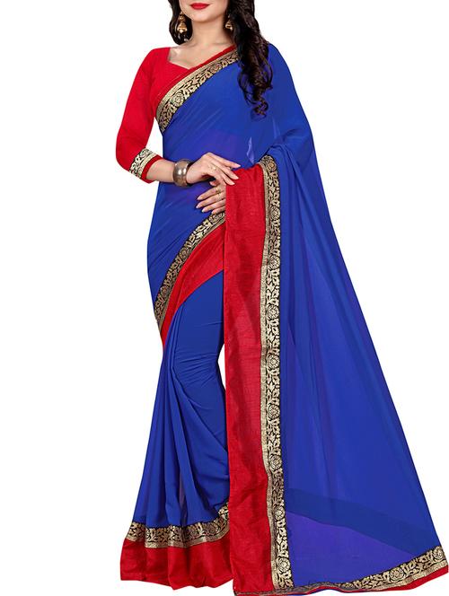 blue chiffon bordered saree with blouse - 15190934 - Very Small Image - 1