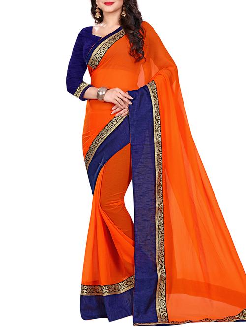 orange chiffon bordered saree with blouse - 15190941 - Very Small Image - 1