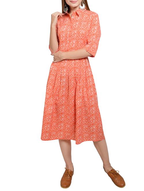 orange printed a-line dress - 15190955 - Very Small Image - 1