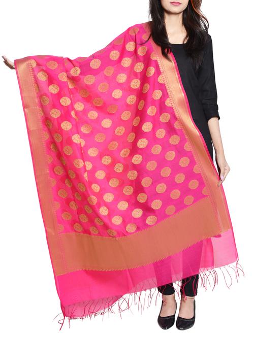 pink chanderi dupatta - 15191279 - Very Small Image - 1