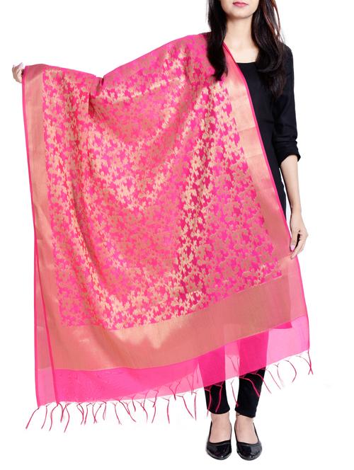 pink chanderi dupatta - 15191294 - Very Small Image - 1