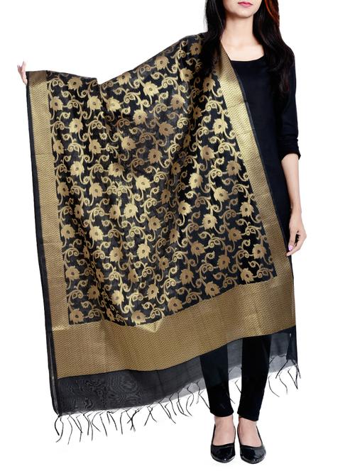 black chanderi dupatta - 15191299 - Very Small Image - 1