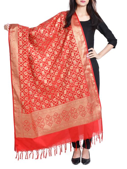 red silk blend dupatta - 15191308 - Very Small Image - 1
