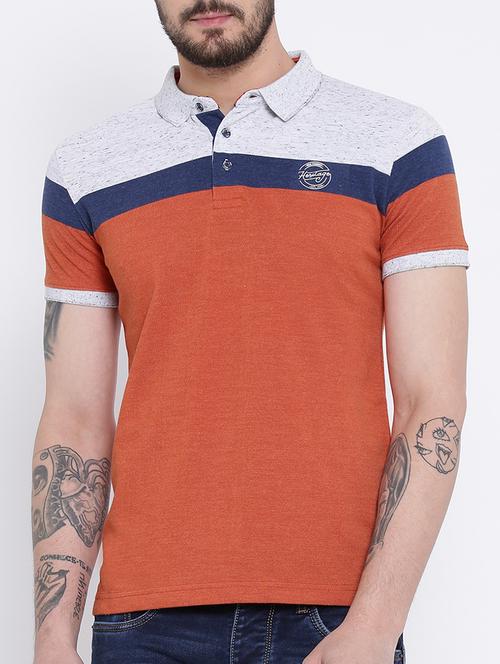 orange cotton color block tshirt - 15191838 - Very Small Image - 1