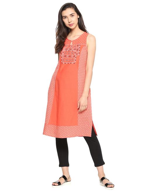 orange cotton solid straight kurta - 15192871 - Very Small Image - 1