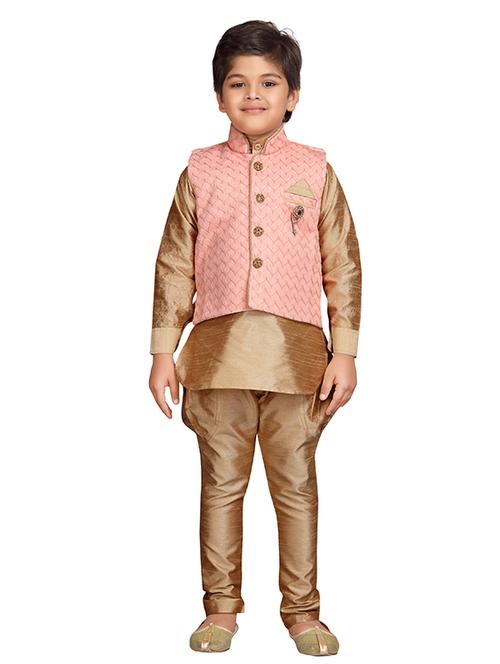 beige silk blend kurta set with nehru jacket - 15193068 - Very Small Image - 1