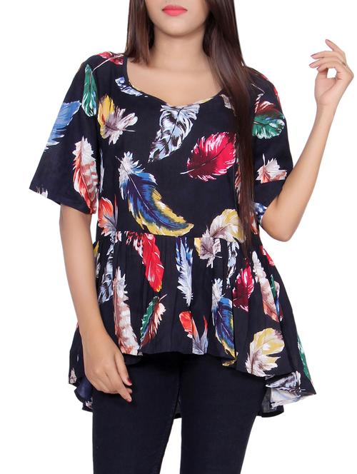 dark blue printed rayon asymmetrical top - 15193448 - Very Small Image - 1