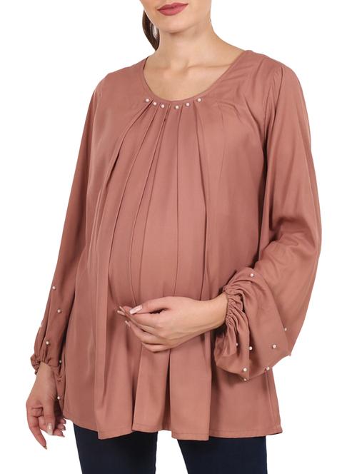beige crepe maternity tunic - 15193853 - Very Small Image - 1