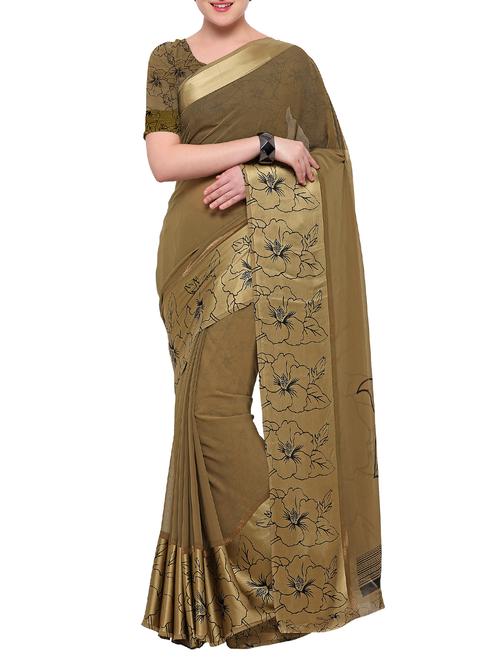 beige georgette printed saree with blouse - 15194225 - Very Small Image - 1