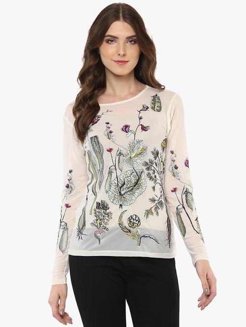 cream embroidered sheer top - 15194435 - Very Small Image - 1