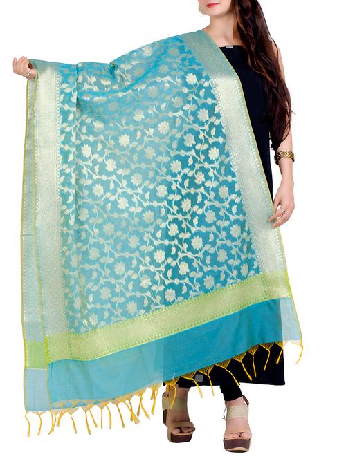 turquoise chanderi dupatta - 15194489 - Very Small Image - 1