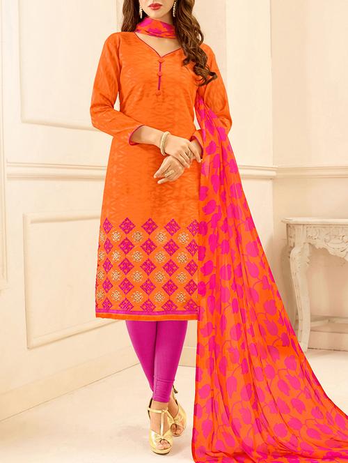 orange embroidered unstitched churidaar suit - 15194855 - Very Small Image - 1