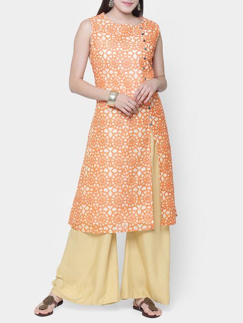 orange cotton a-line kurta - 15195498 - Very Small Image - 1