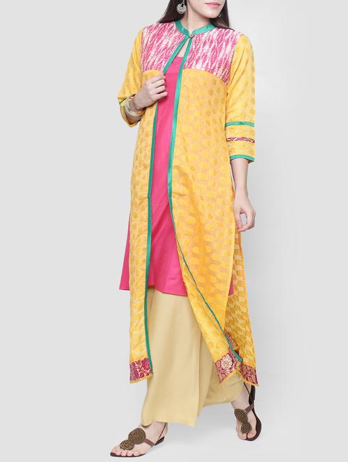 yellow cotton layered kurta - 15195503 - Very Small Image - 1