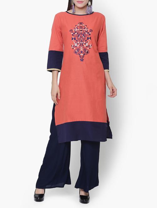 orange cotton straight kurta - 15195578 - Very Small Image - 1