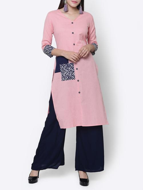pink cotton straight kurta - 15195583 - Very Small Image - 1
