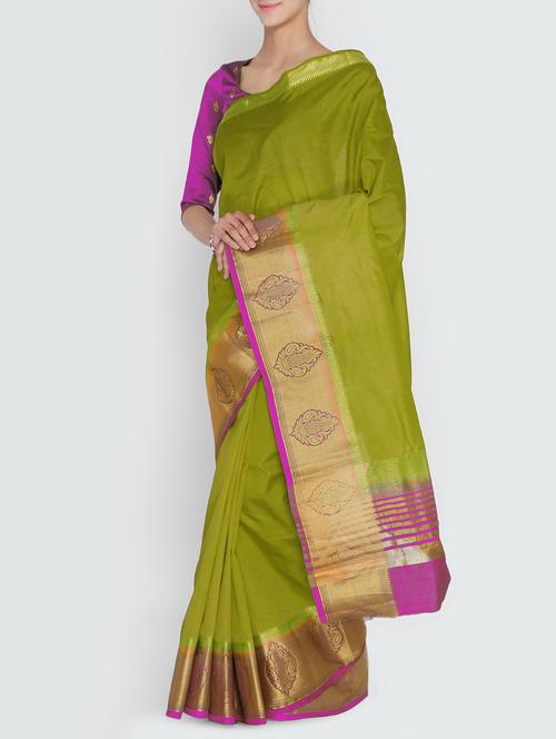 mehandi art silk bordered saree with blouse - 15195619 - Very Small Image - 1