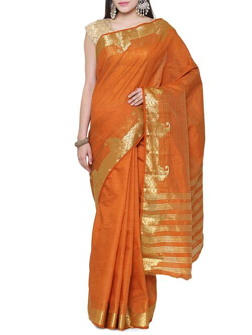 orange art silk bordered saree with blouse - 15195625 - Very Small Image - 1