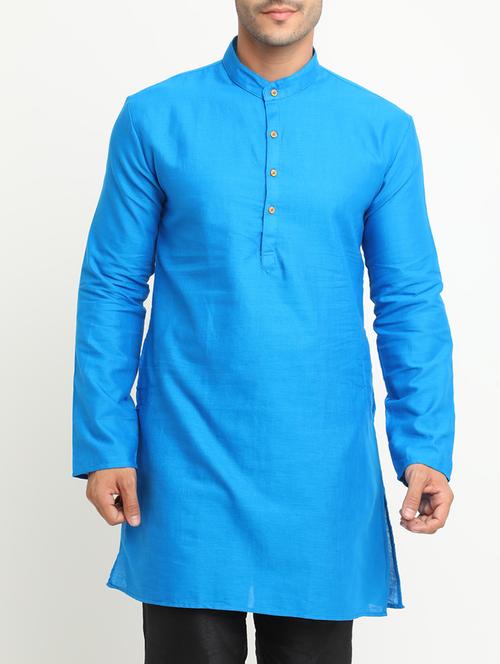 light blue cotton long kurta - 15196840 - Very Small Image - 1