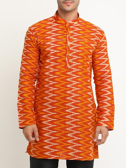orange ikat medium length kurta - 15196867 - Very Small Image - 1