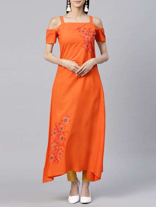 orange cotton aline kurta - 15197833 - Very Small Image - 1