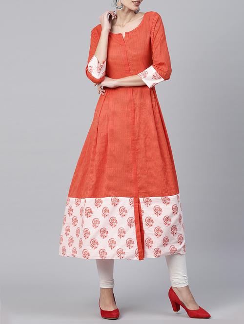 orange cotton a-line kurta - 15197859 - Very Small Image - 1