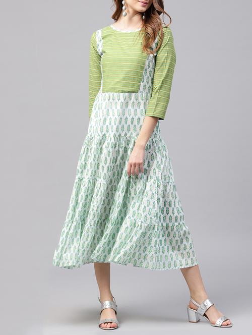 green printed cotton a-line dress - 15197880 - Very Small Image - 1