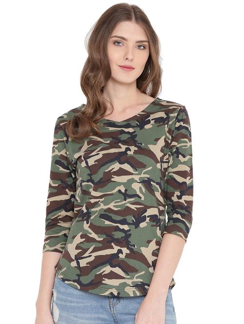 v neck camouflage top - 15198297 - Very Small Image - 1
