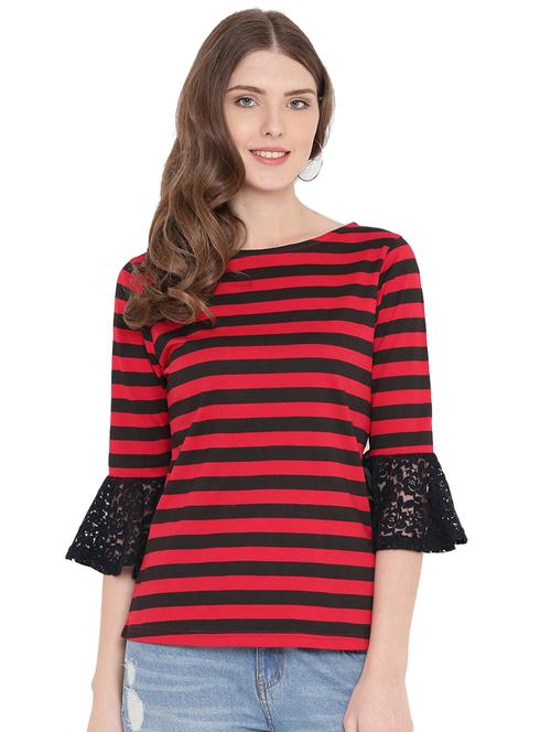 laced bell sleeves striped top - 15198314 - Very Small Image - 1