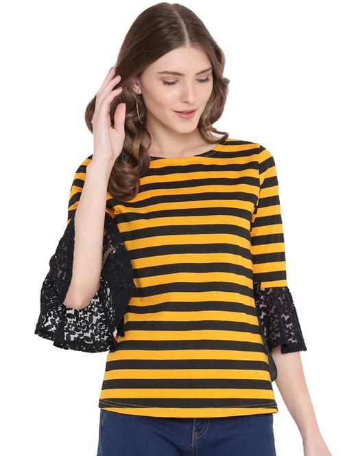 laced bell sleeves striped top - 15198315 - Very Small Image - 1