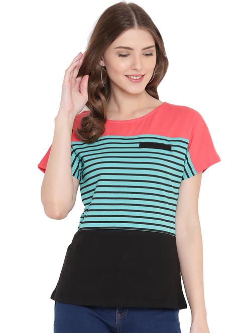 round neck color block tee - 15198317 - Very Small Image - 1