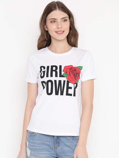 women's front print round neck t-shirt - 15198340 - Very Small Image - 1