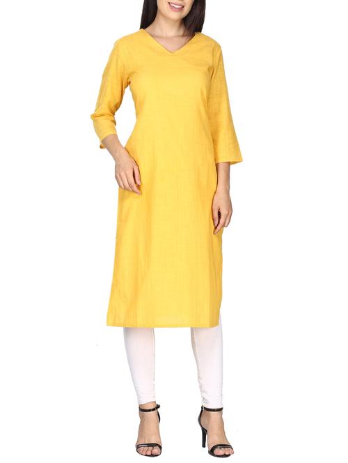 yellow cotton straight solid kurta - 15198409 - Very Small Image - 1