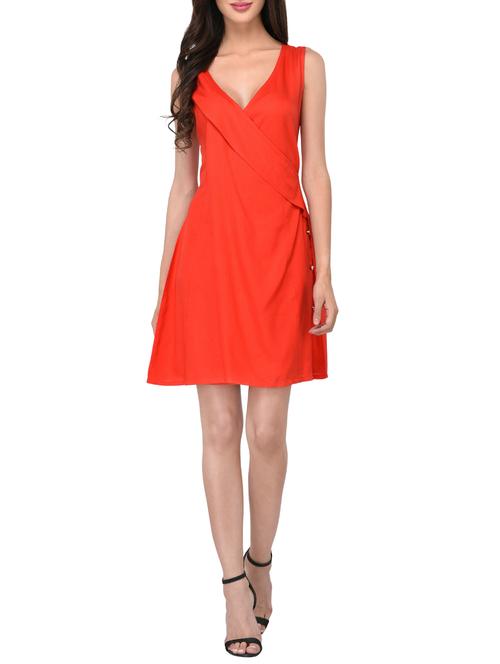 orange solid rayon a-line dress - 15198552 - Very Small Image - 1