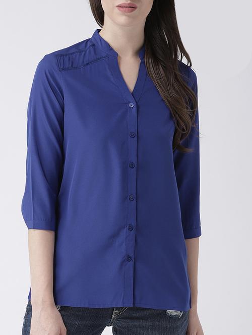 lace insert mandarin neck shirt - 15198607 - Very Small Image - 1