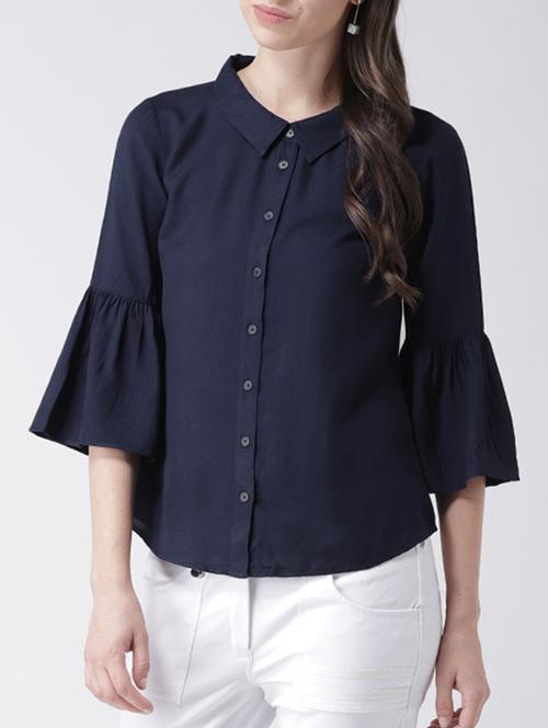 dark blue solid viscose shirt - 15198612 - Very Small Image - 1