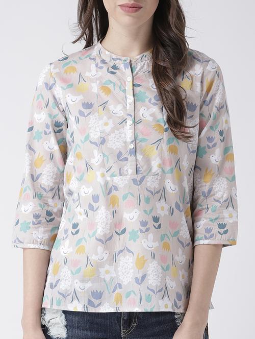 quirky print mandarin neck tunic - 15198613 - Very Small Image - 1