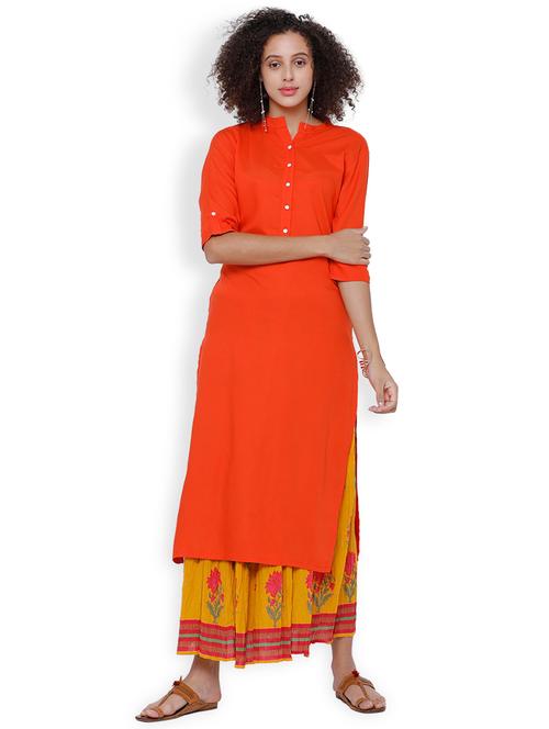orange rayon straight solid kurta - 15198689 - Very Small Image - 1