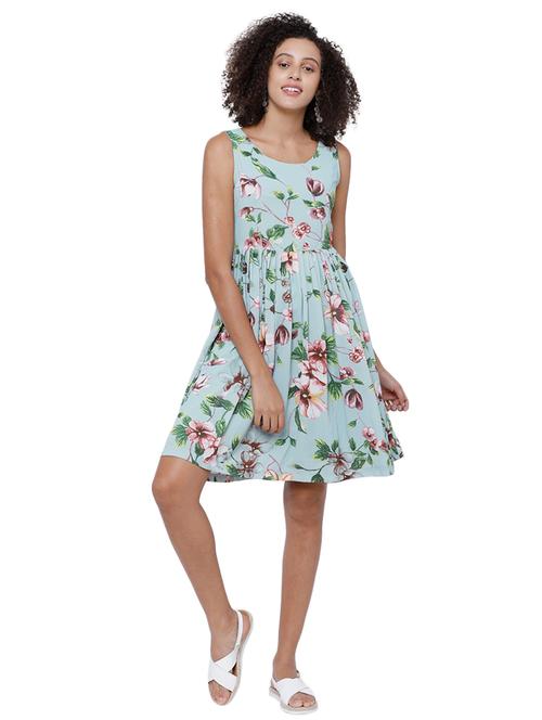 light blue floral fit & flare dress - 15198758 - Very Small Image - 1