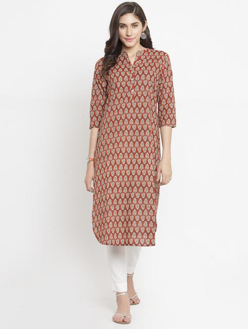 rust printed kurta with pant - 15198990 - Very Small Image - 1
