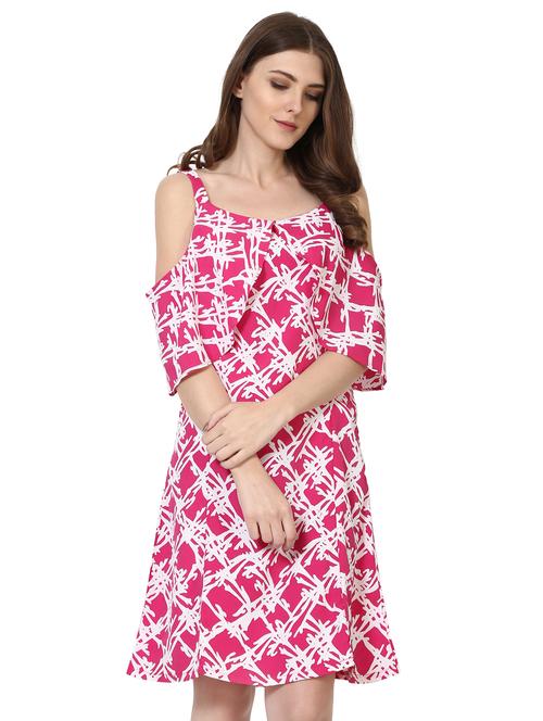 printed cold shoulder layered dress - 15199379 - Very Small Image - 1