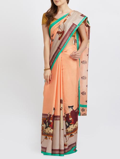 peach tussar silk saree with blouse - 15199955 - Very Small Image - 1